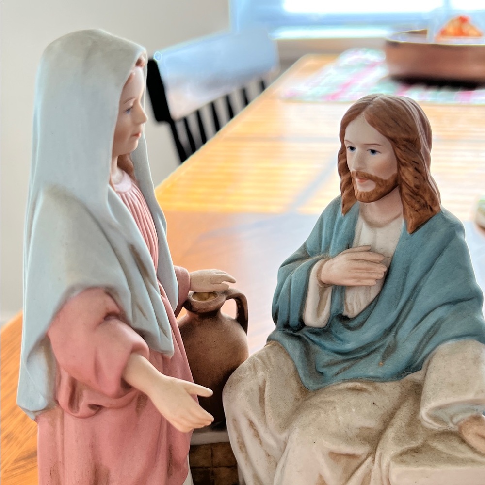 Homco Religious Figurine Set with Pink and Blue Accents